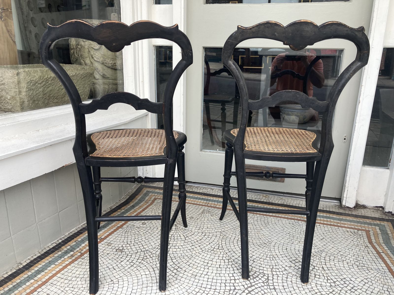 photo furniture Pair Of Regency Bergere Occasional Chairs C1815 Ebonised With Gold Leaf & Mother Of Pearl Detail
