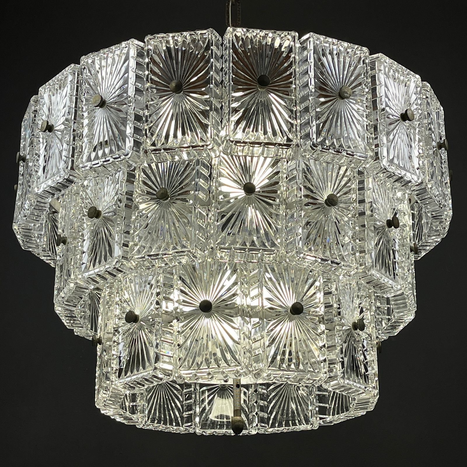 Lighting Vintage Large Crystal Chandelier Italy 1960s photo