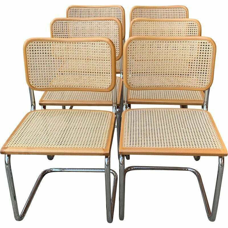 Set Of 6 Vintage B32 Cesca Chairs By Marcel Breuer, Italy 1970