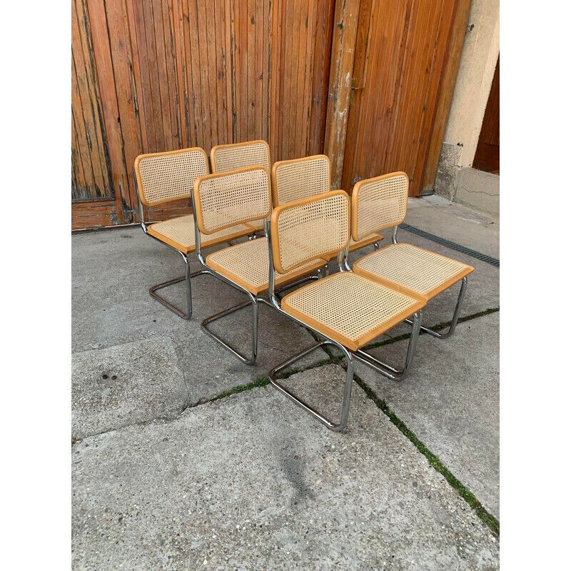 Set Of 6 Vintage B32 Cesca Chairs By Marcel Breuer, Italy 1970 photo Furniture