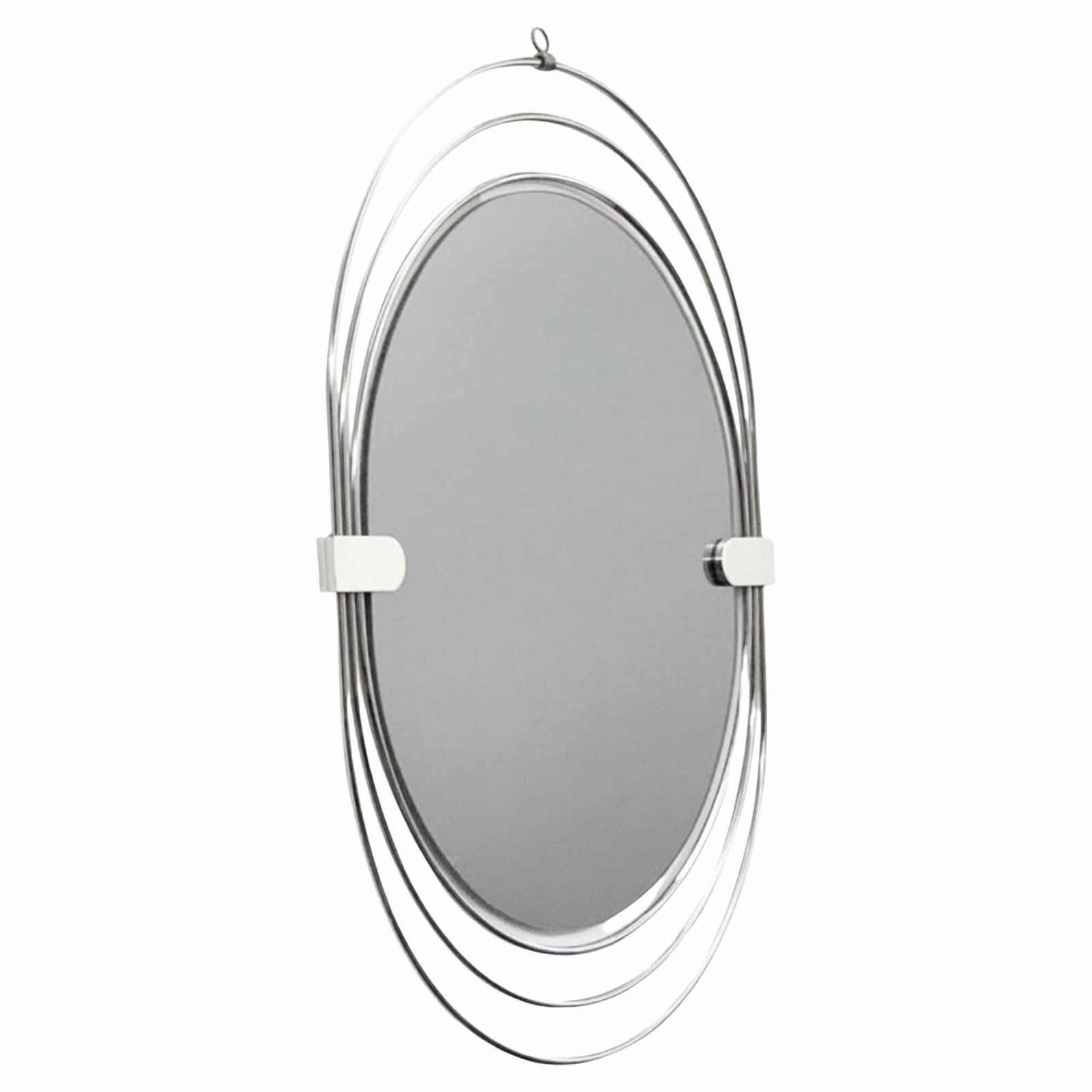 1970s Space Age Steel And Smoked Glass Oval Italian Wall Mirror