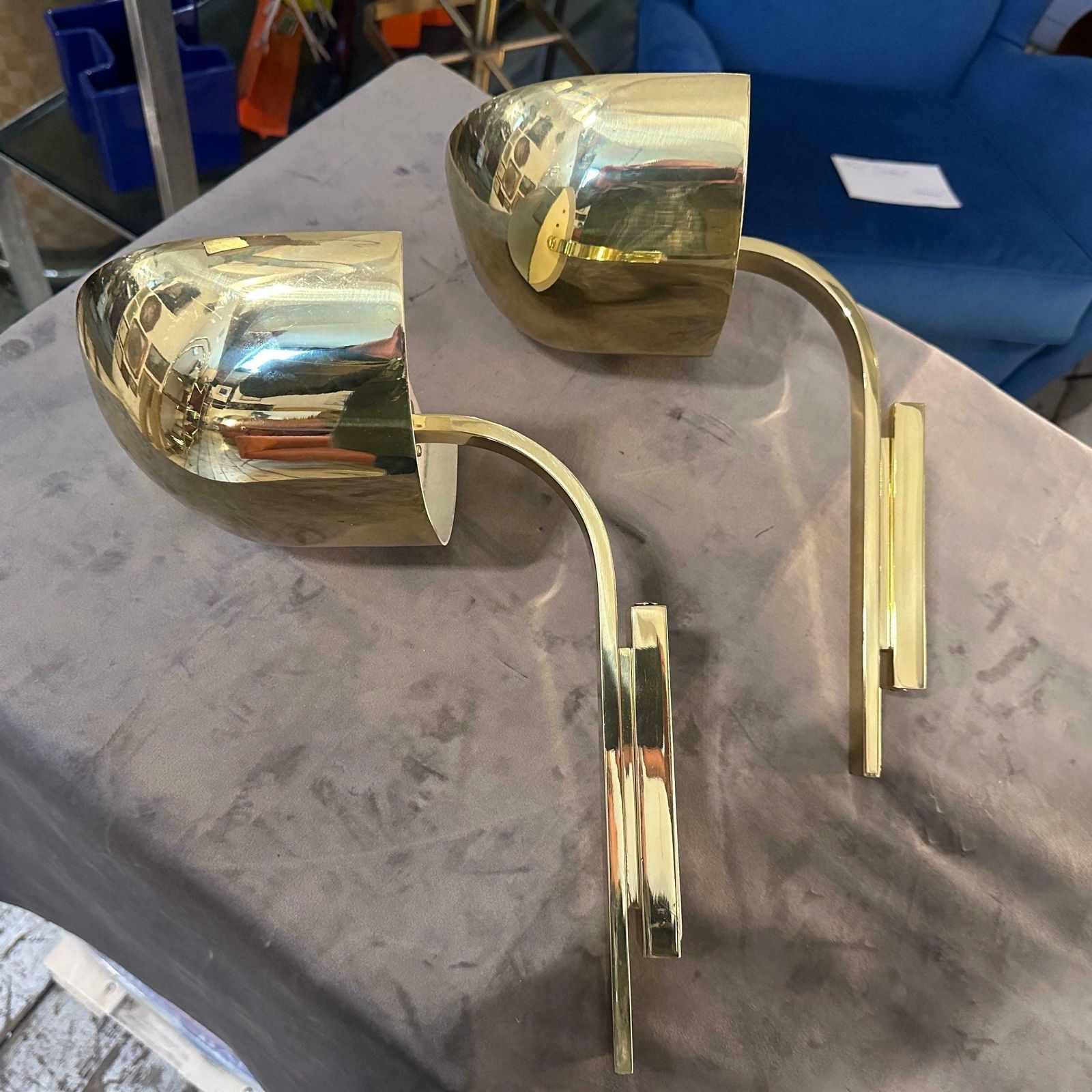 Two 1980s Elegant Mid Century Modern Brass Italian Wall Sconces By Lumi Milano photo furniture