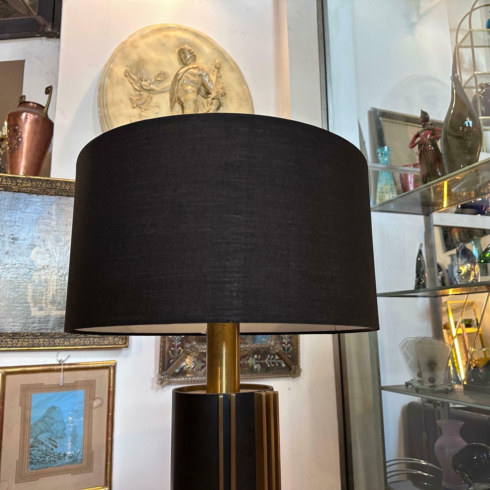 1970s Mid Century Modern Metal And Brass Italian Table Lamp By Gaetano Sciolari photo for sale