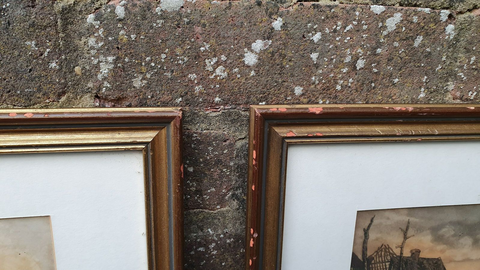 Vintage World War One Colour Art Prints Building Damage Winter France Europe Triple Mount Matching Frames photo vinterior
