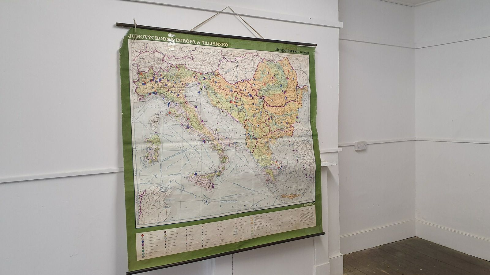 Massive 5 Ft X 5 Ft Map Roll Up South Eastern Europe Italy Bulgaria Romania Yugoslavia Albania Greece Croatia