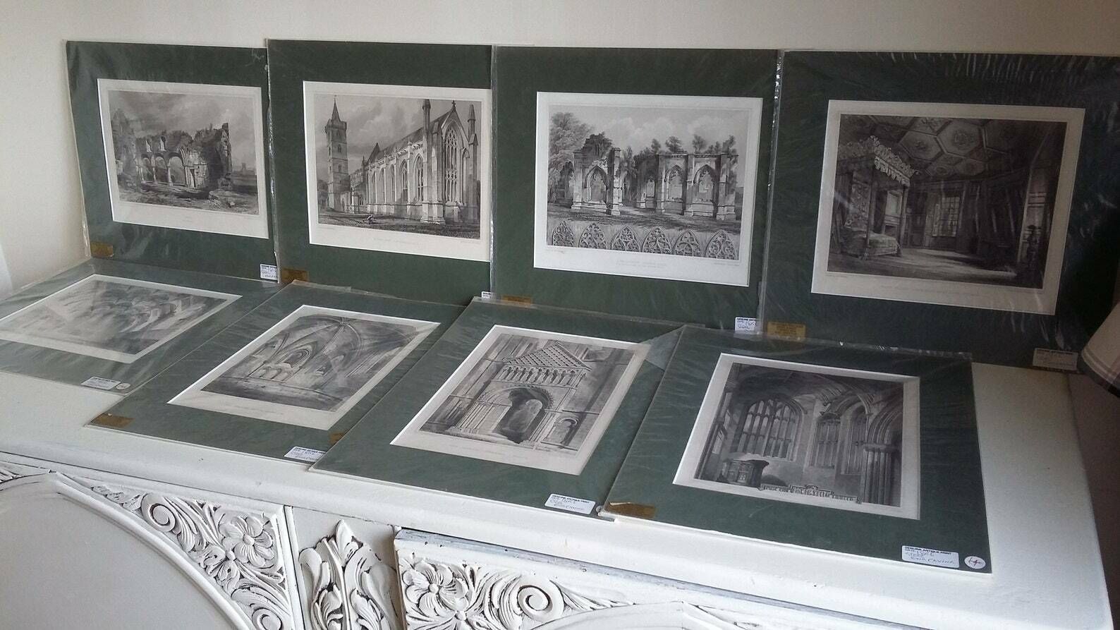 Large Genuine Vintage Mounted Engraved Prints Architecture Castle Chapel Church Cathedral Places Of Interest Scotland