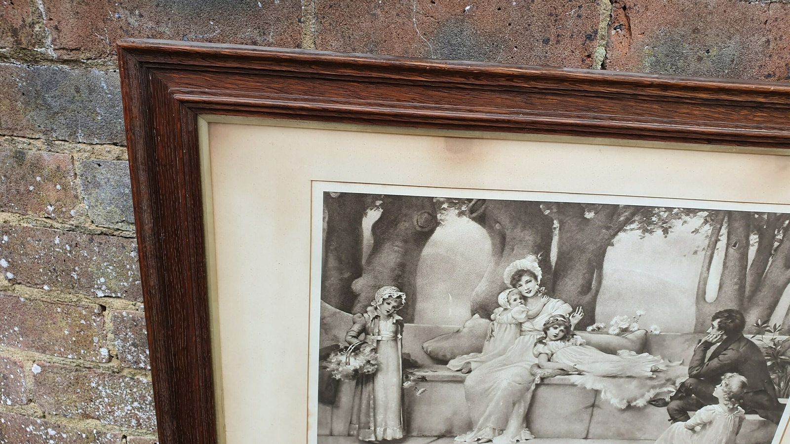 Large 'And Lived Happily Ever After' Antique Maude Goodman Victorian Black & White Pre Raphaelite Art Print Framed photo furniture