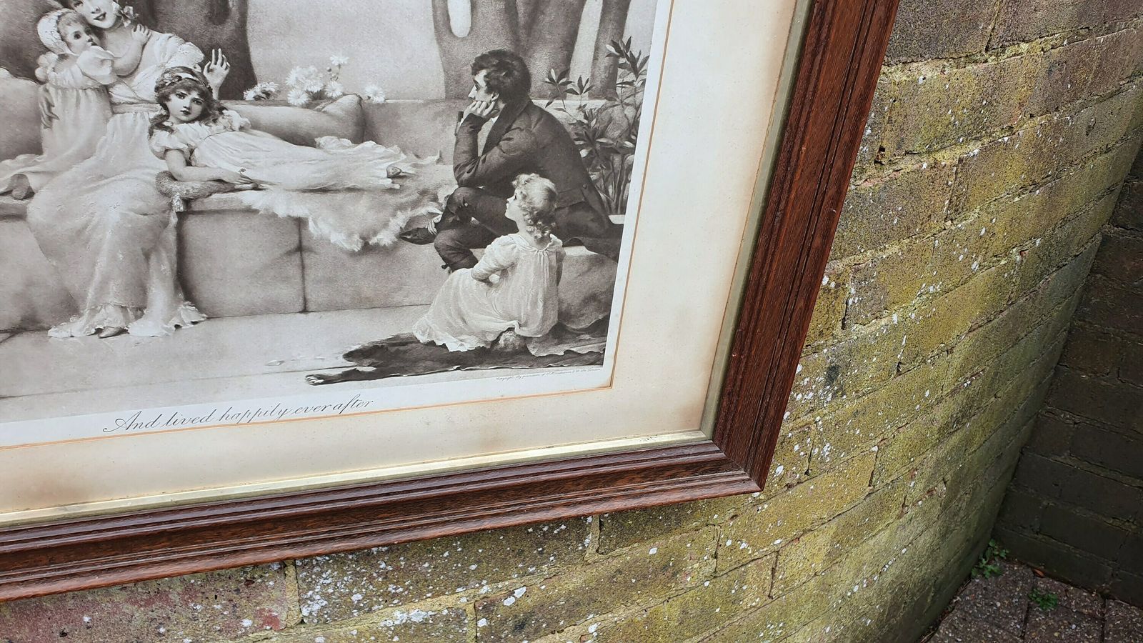 Large 'And Lived Happily Ever After' Antique Maude Goodman Victorian Black & White Pre Raphaelite Art Print Framed photo Art