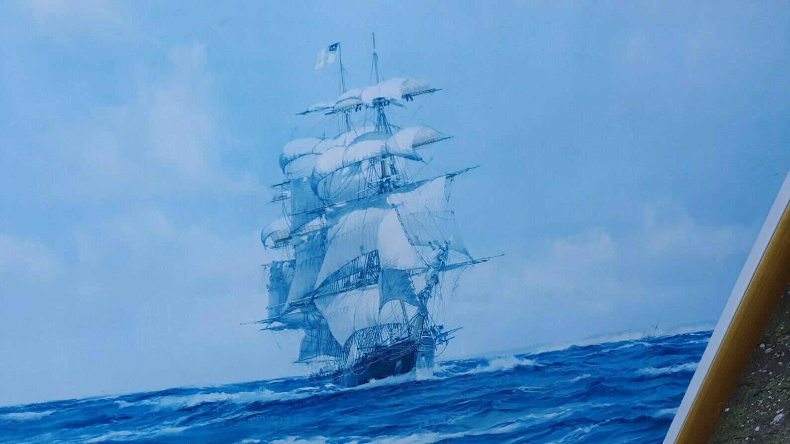 Large Vintage Print Of Ship Up Channel, The Lahloo Print By Montague Dawson C1973 photo vintage