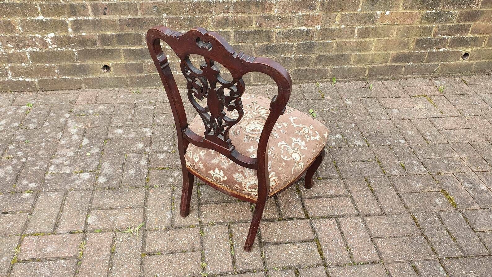 Top Quality Elegant Vintage Upholstered Chair Low Nursing Deep Sprung Bedroom Cabriole Legs photo vintage