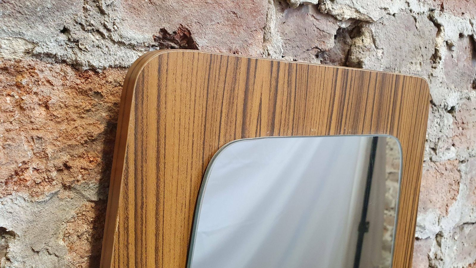 Large Shaped 60’s Wood Effect Retro Mirror photo 85.0