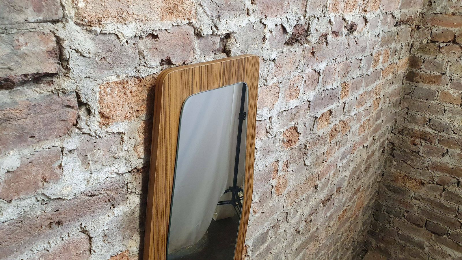 Large Shaped 60’s Wood Effect Retro Mirror photo buy