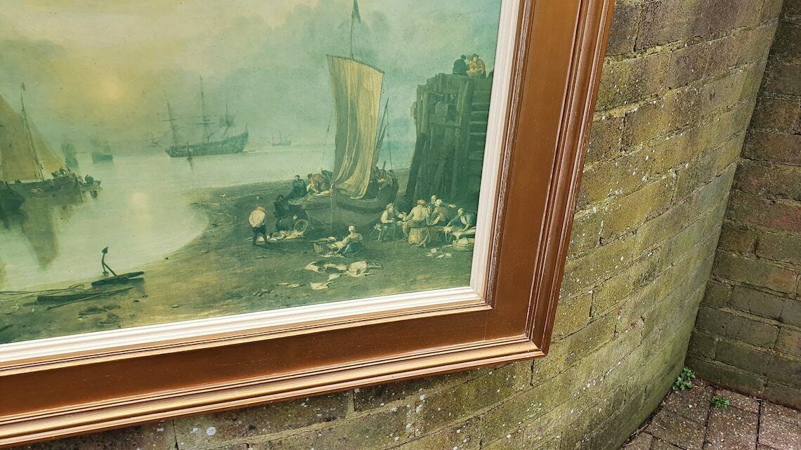 Large Quality 19th Century Harbour Scene Colour Art Print British Coast Nautical Landscape Gold Wood Frame Gilt photo Art