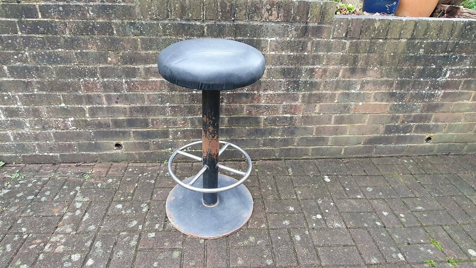 Vintage 70's Retro Bar Stool Solid Iron Chrome Leatherette Superb Quality And Style