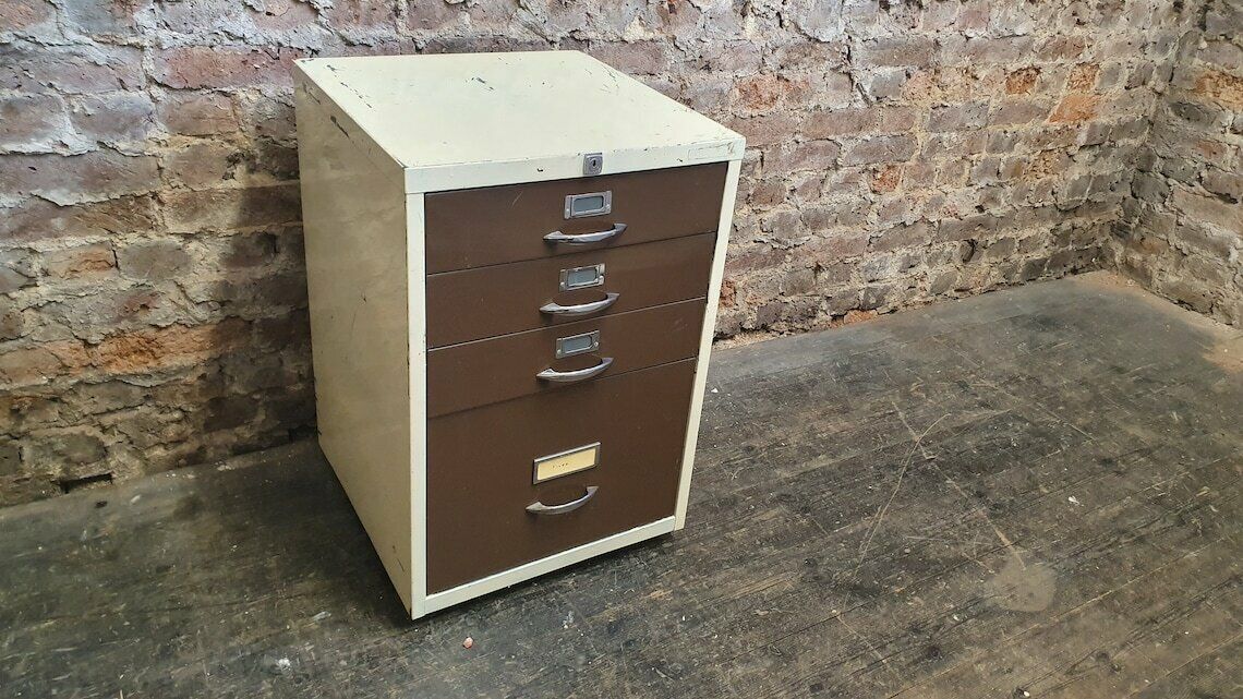 Vintage 70’s Retro Work Drawers And File Drawer Chrome Metal Artisan Artist Work Hub Storage Office
