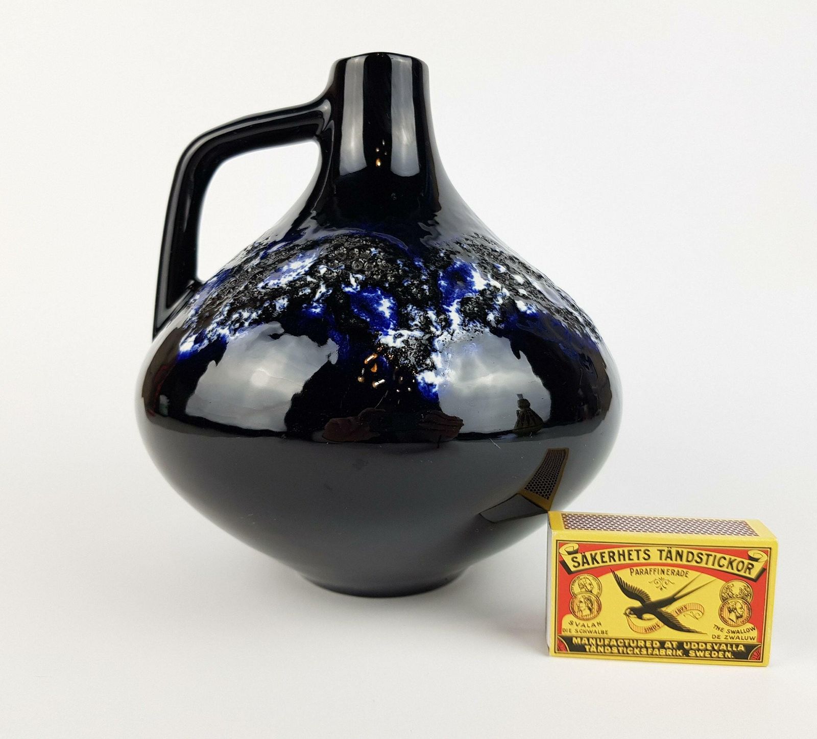 Vintage Kreutz Keramik Ink Blue Fat Lava Vase 203 West German Pottery 1970s photo furniture
