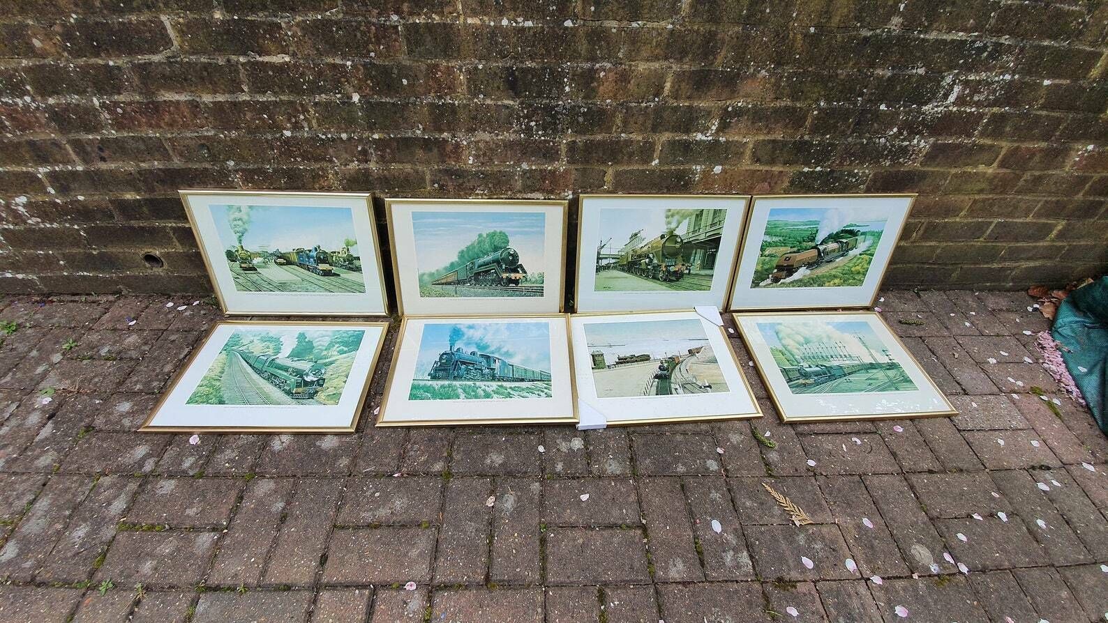 Set Of 8 Jack Hill Large Steam Engine Railway Prints International Railways, Including S And E Africa French Canada Australia Uk Belgium