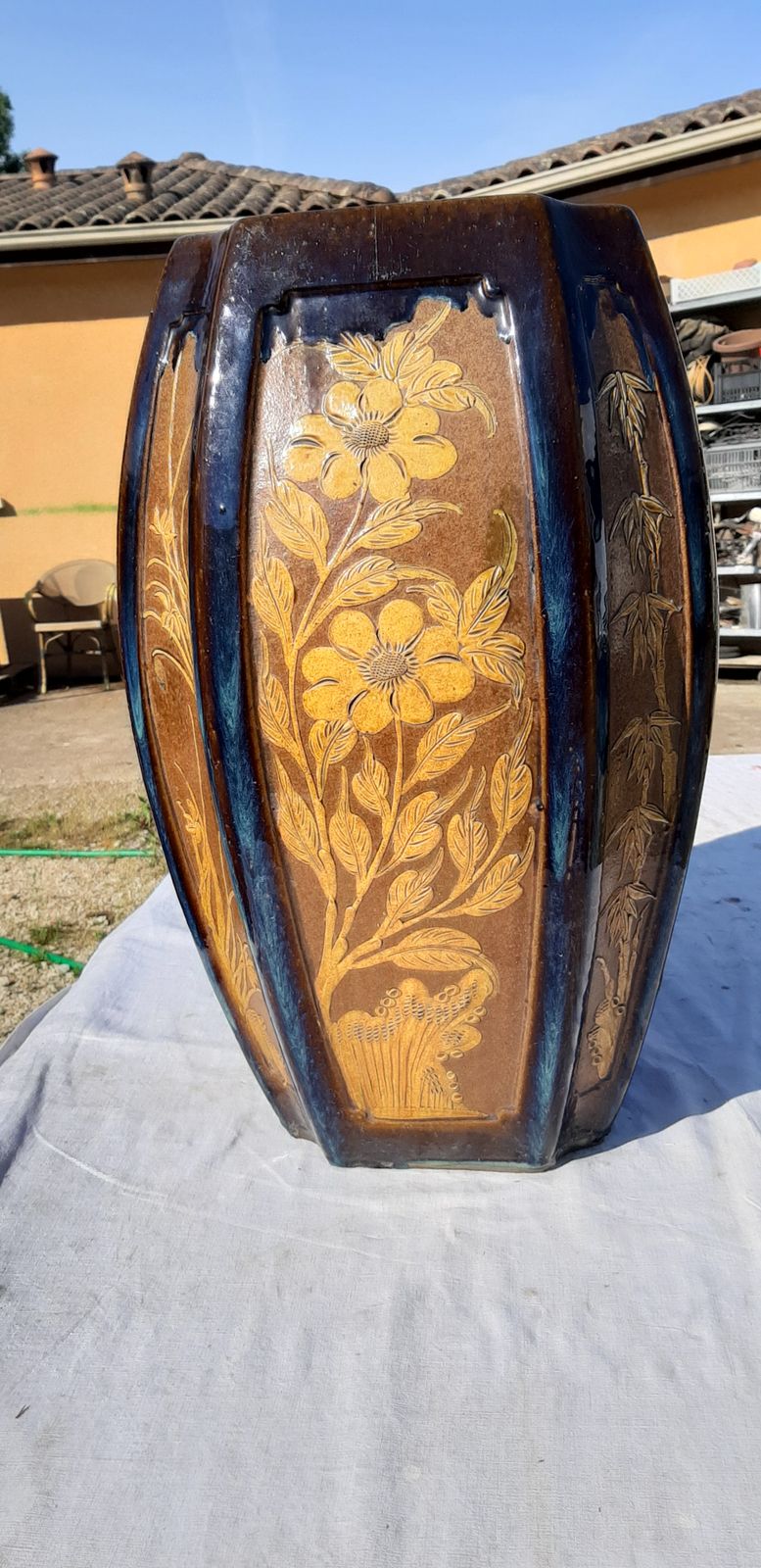 China Vase In Enamelled Sandstone Stamped Hollow Stamp photo vintage