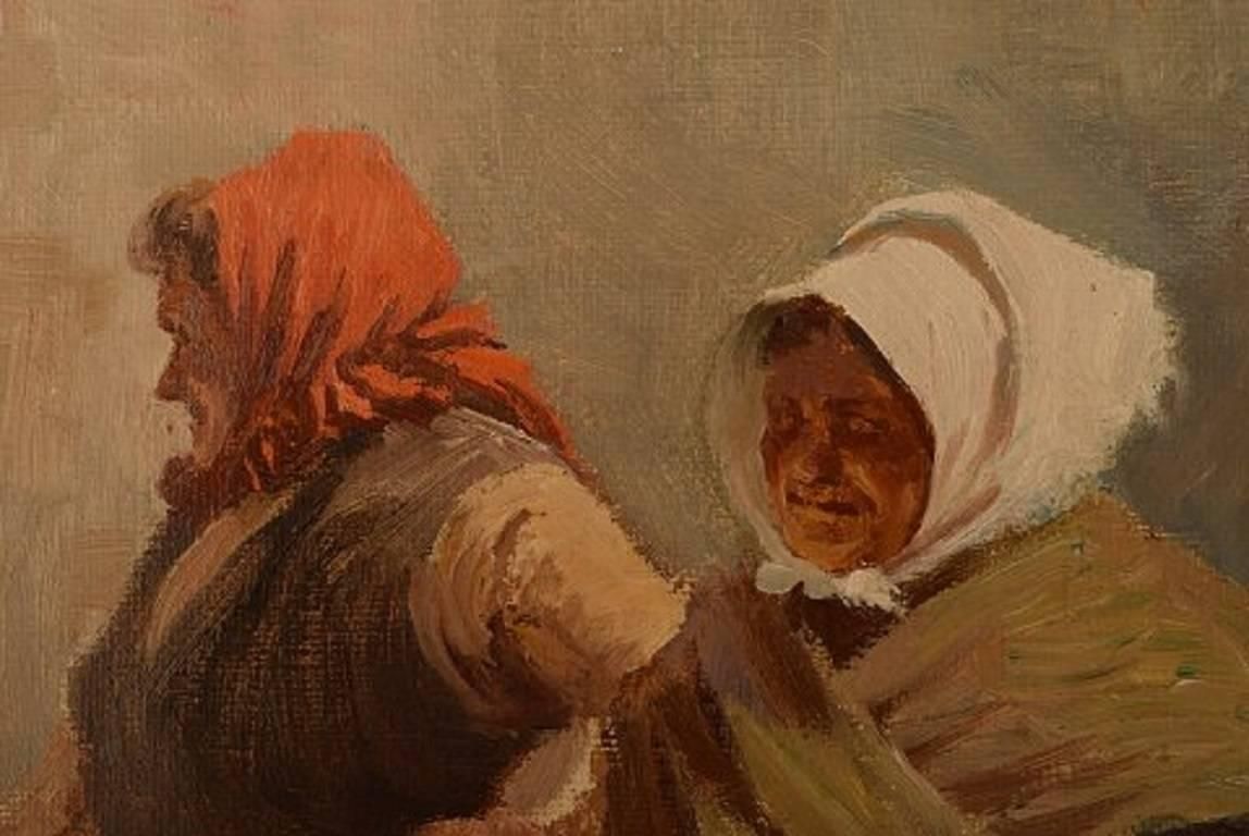S. C. Bjulf 'Fishermen's Wives,' Well Listed Danish Artist, Oil On Canvas photo for sale