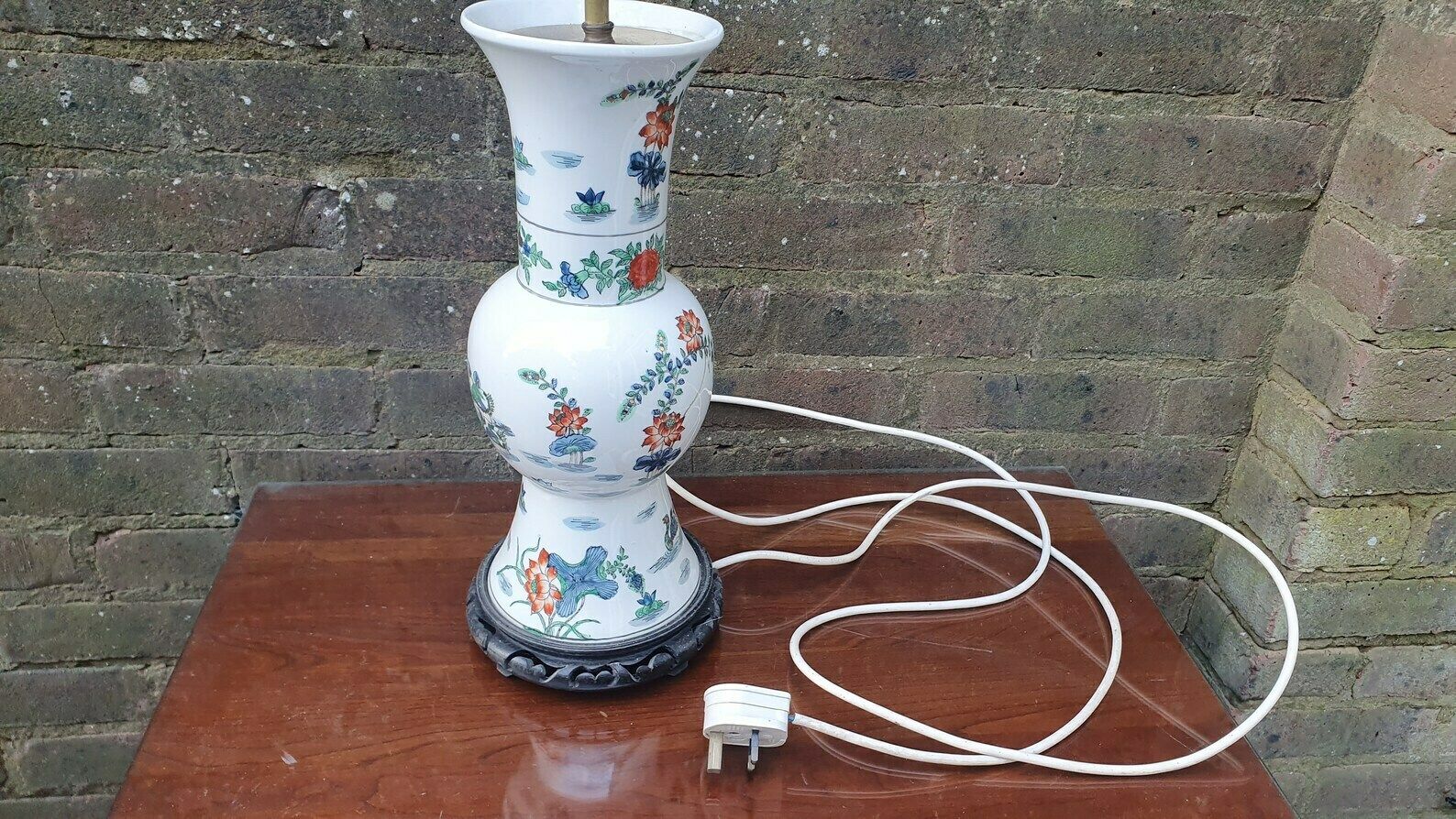 Oriental Style Ceramic And Wood Bedside Table Lamp Working Marks And Spencer Ducks Floral Foliage. photo furniture