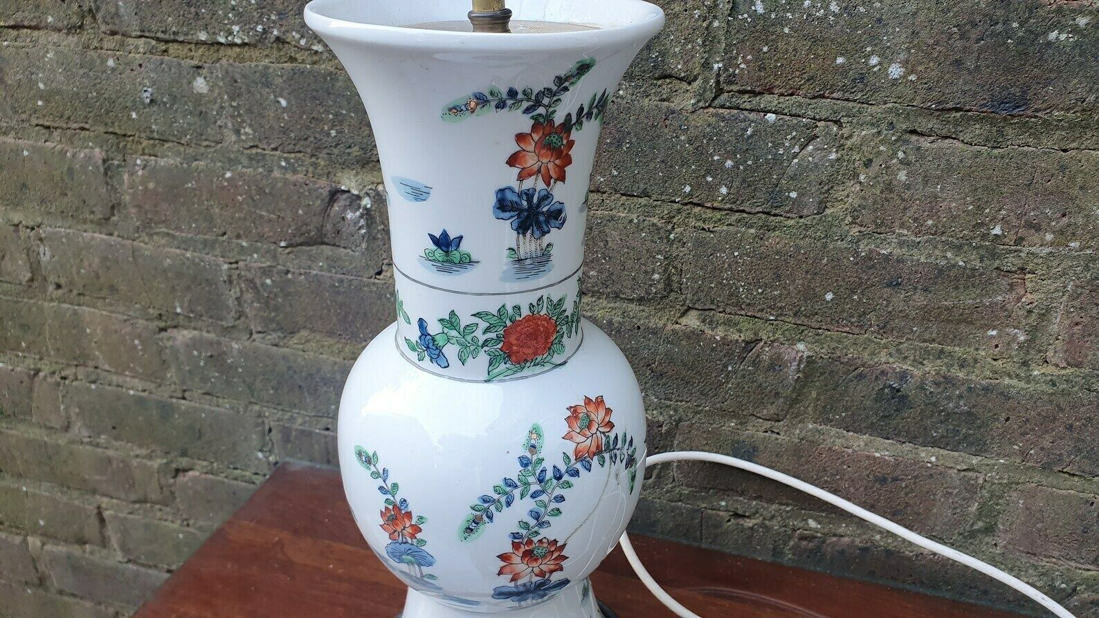 Oriental Style Ceramic And Wood Bedside Table Lamp Working Marks And Spencer Ducks Floral Foliage. photo for sale