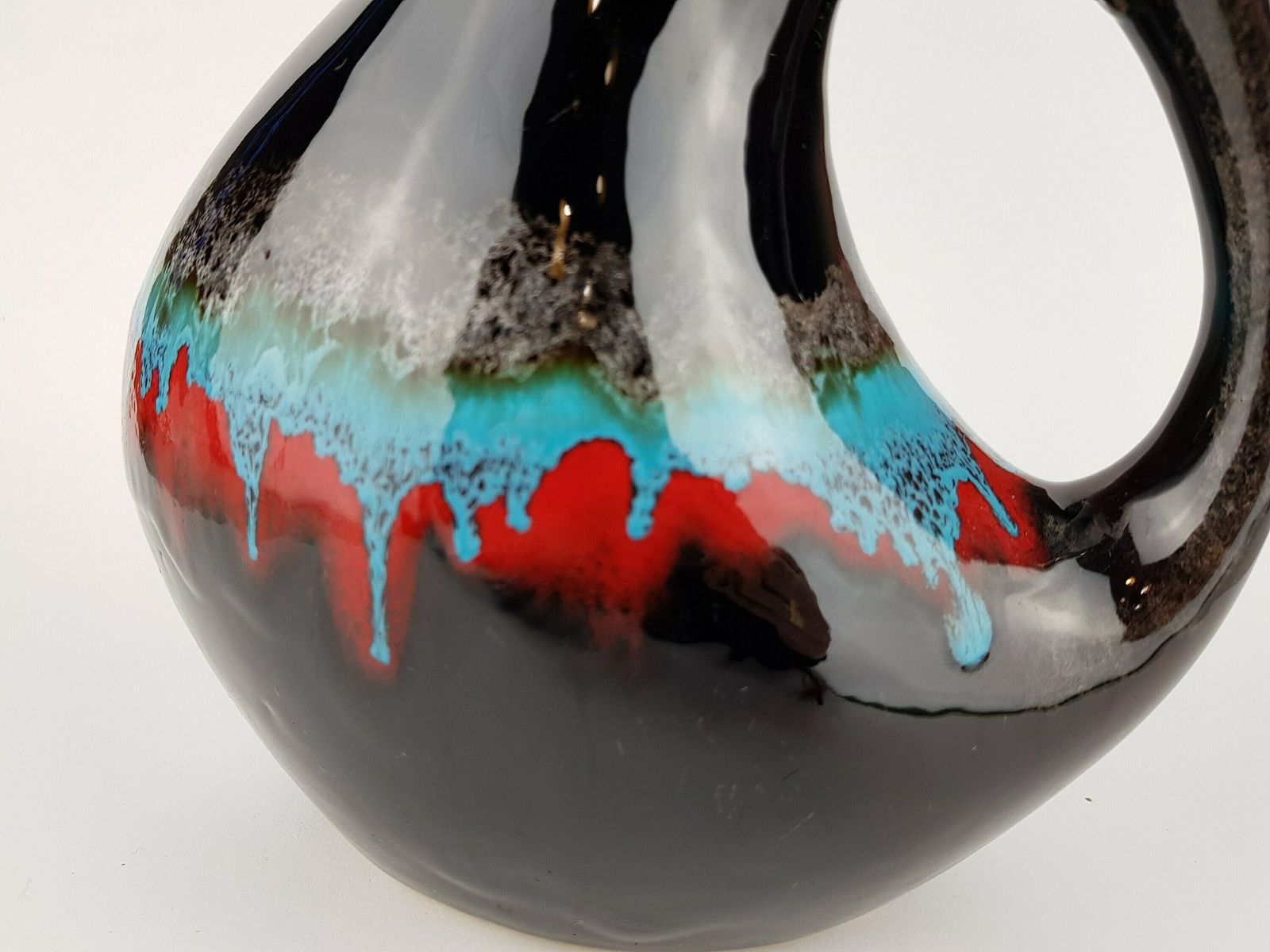 Vintage Vallauris Brown With Red And Blue Drip Glaze Jug Vase From France 1960s photo 89.0
