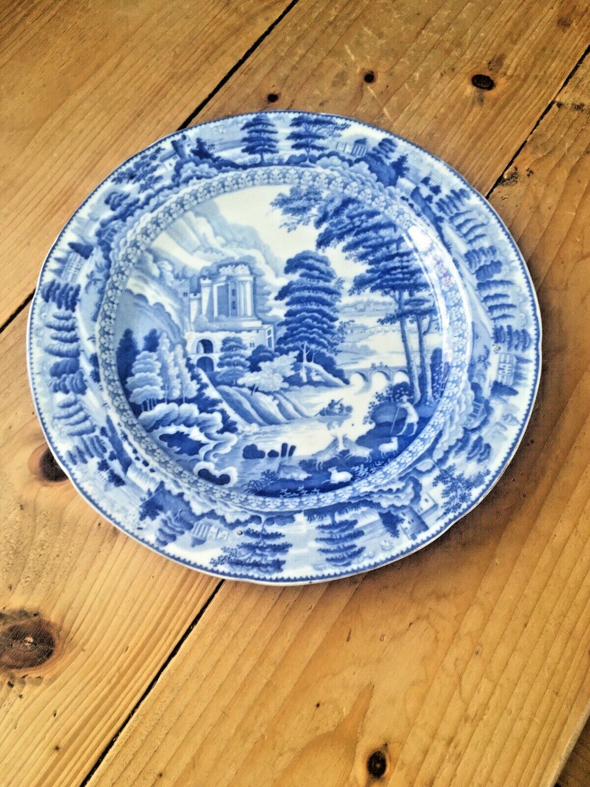 Antique C1820 John And Richard Riley Claude Lorrain Blue And White Cabinet Plate photo vinterior