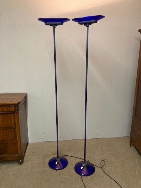Pair Of Blue Murano Glass Lamps From The 1980s Arteluce Jill Height 195 Cm Modern Design photo vintage