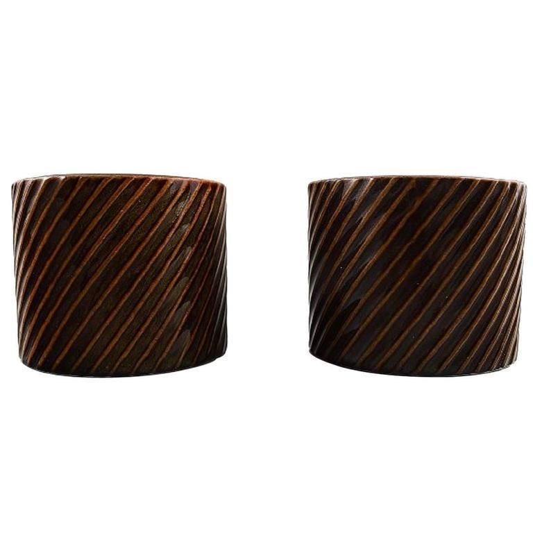 Stig Lindberg, Gustavsberg, "Domino" Pair Of Vases In Ceramic, 1950 1960s photo furniture