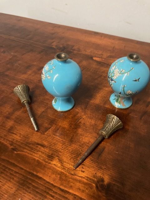 Pair Of 19th Century Cloisonne Perfume Vases Antique China Rarity photo vintage