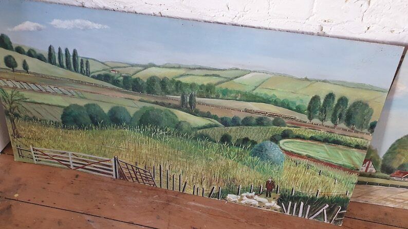 6 Large Countryside Original Oil Paintings Still Life On Boards. Each 4 X 2 Ft photo buy