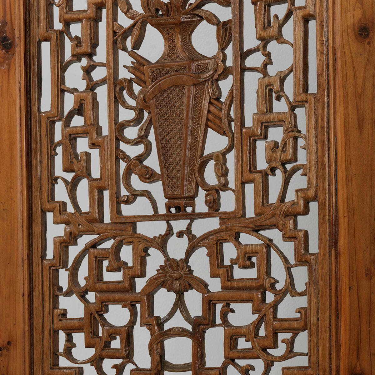 Pair Of Carved Window Panels With Flower Vases photo furniture