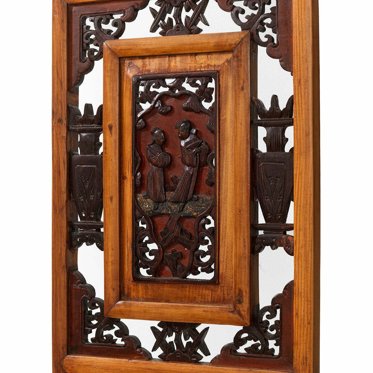 Pair Of Antique Carved Window Panels, Natural And Red photo 995.0