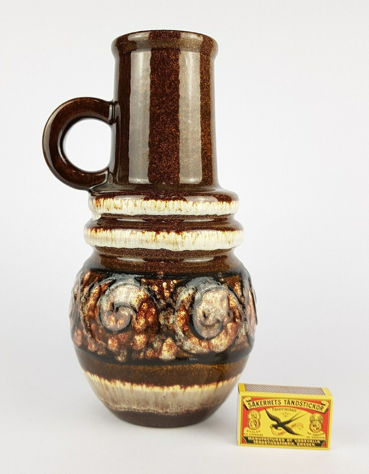 Vintage Scheurich Keramik Brown Fat Lava Handled Vienna Vase 428 26 West German Pottery 1970s photo furniture