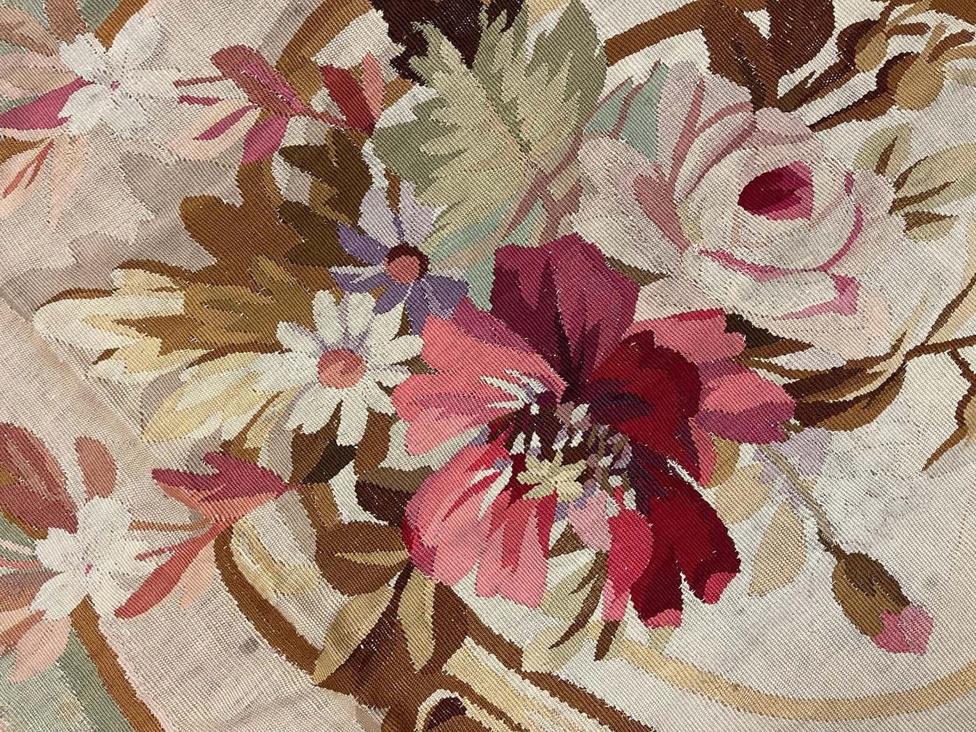 photo for sale Antique Carpet Burgundy Beige Aubusson Rug, Extra Large Wool Tapestry Rug