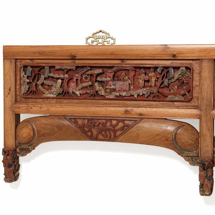 Carved Decorative Bed Fascia In Red And Gold photo for sale