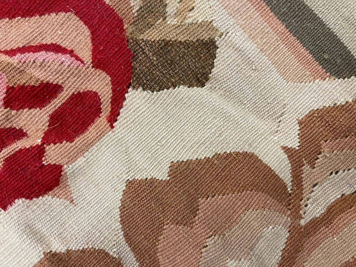 Antique Carpet Burgundy Beige Aubusson Rug, Extra Large Wool Tapestry Rug photo buy