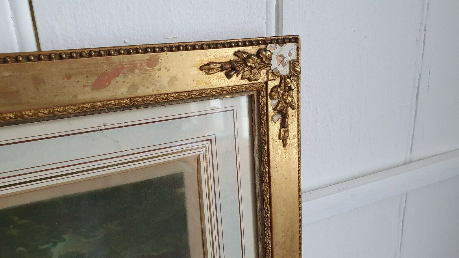 Vintage Delightful And Huge Print Classic Children Playing In Gold Gilt Frame Signed. Painting Picture photo vintage