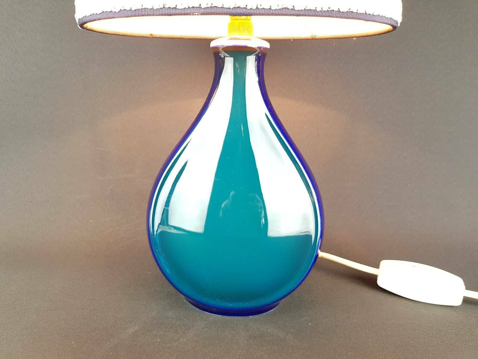 Vintage Blue And Green Alboth + Kaiser Porzellan Porcelain Table Lamp West German Pottery