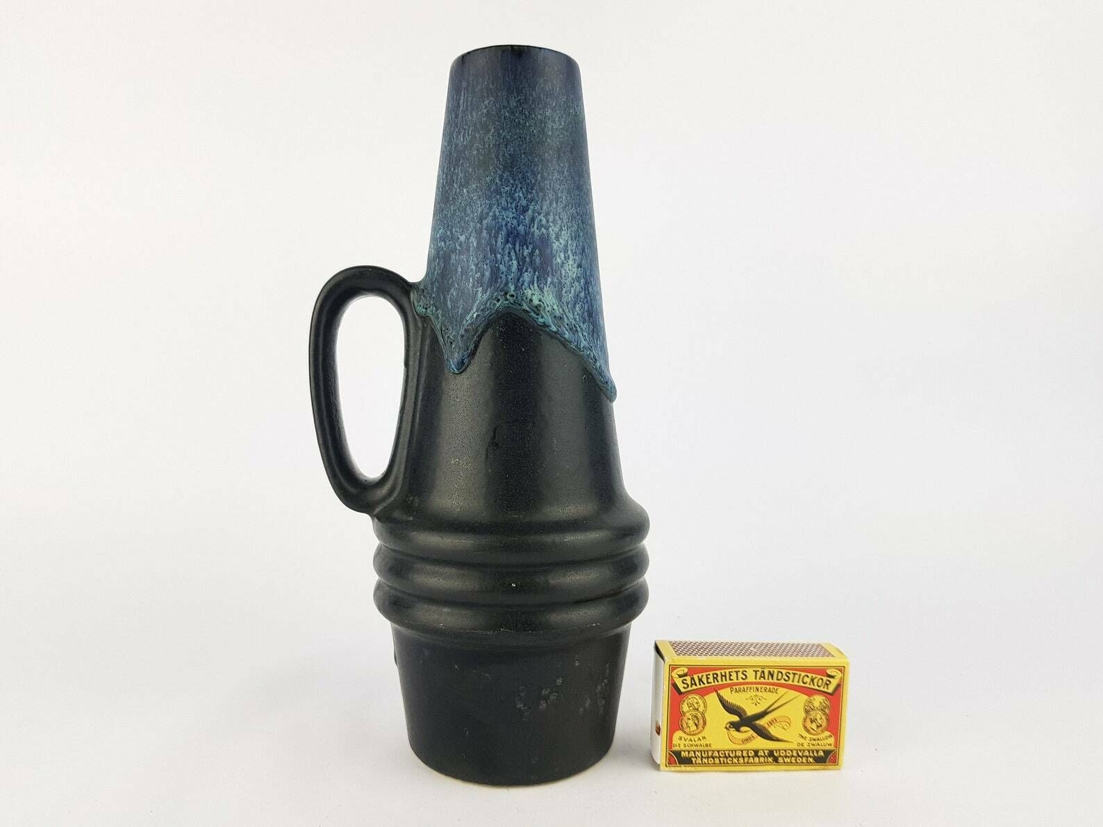 Vintage Scheurich Keramik Black Vase With Blue Dripped Glaze 400 22 West German Pottery 1970s photo furniture