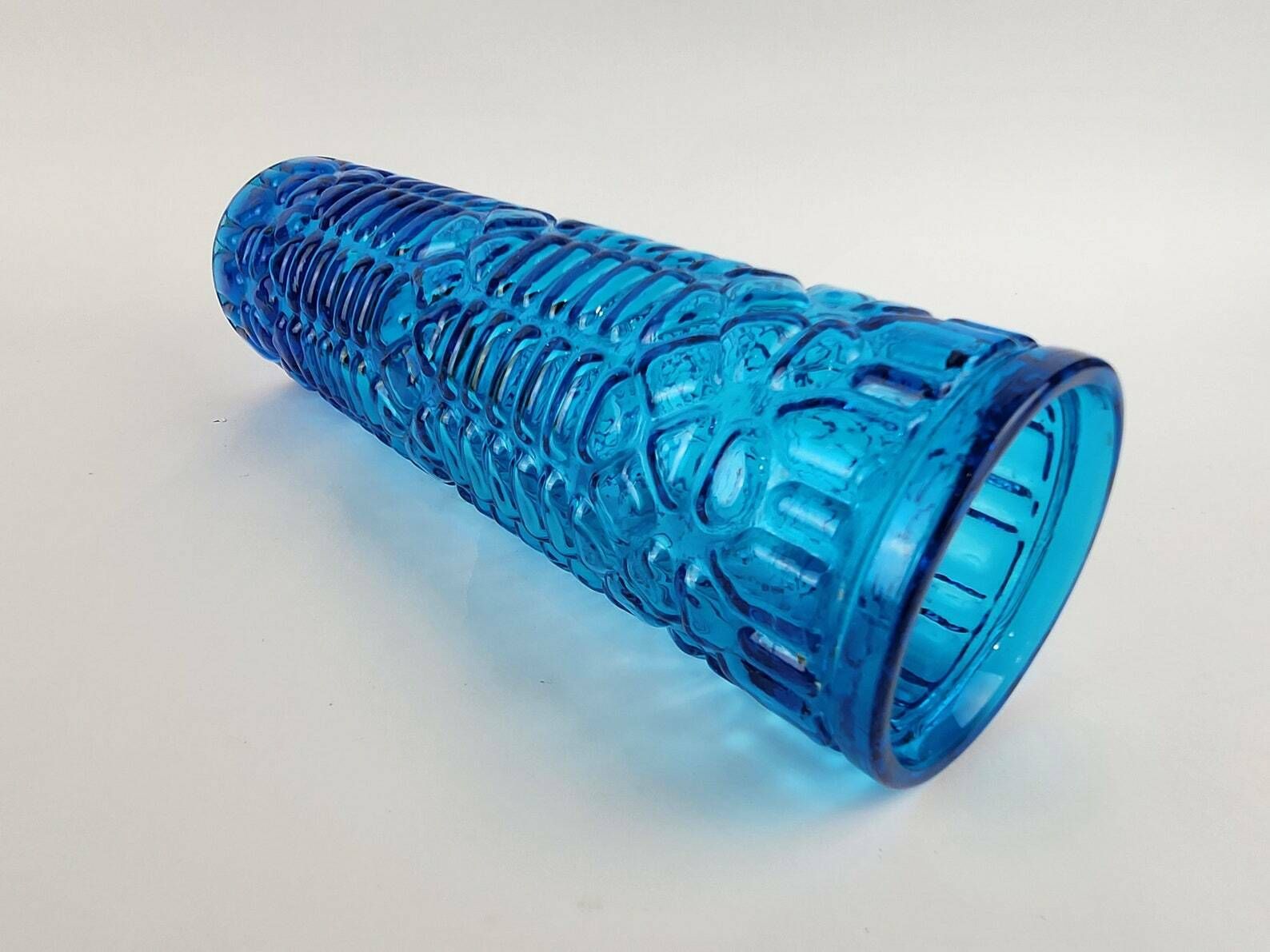 Vintage Italian Glass Blue Vase Italian Art Glass 1970s photo for sale