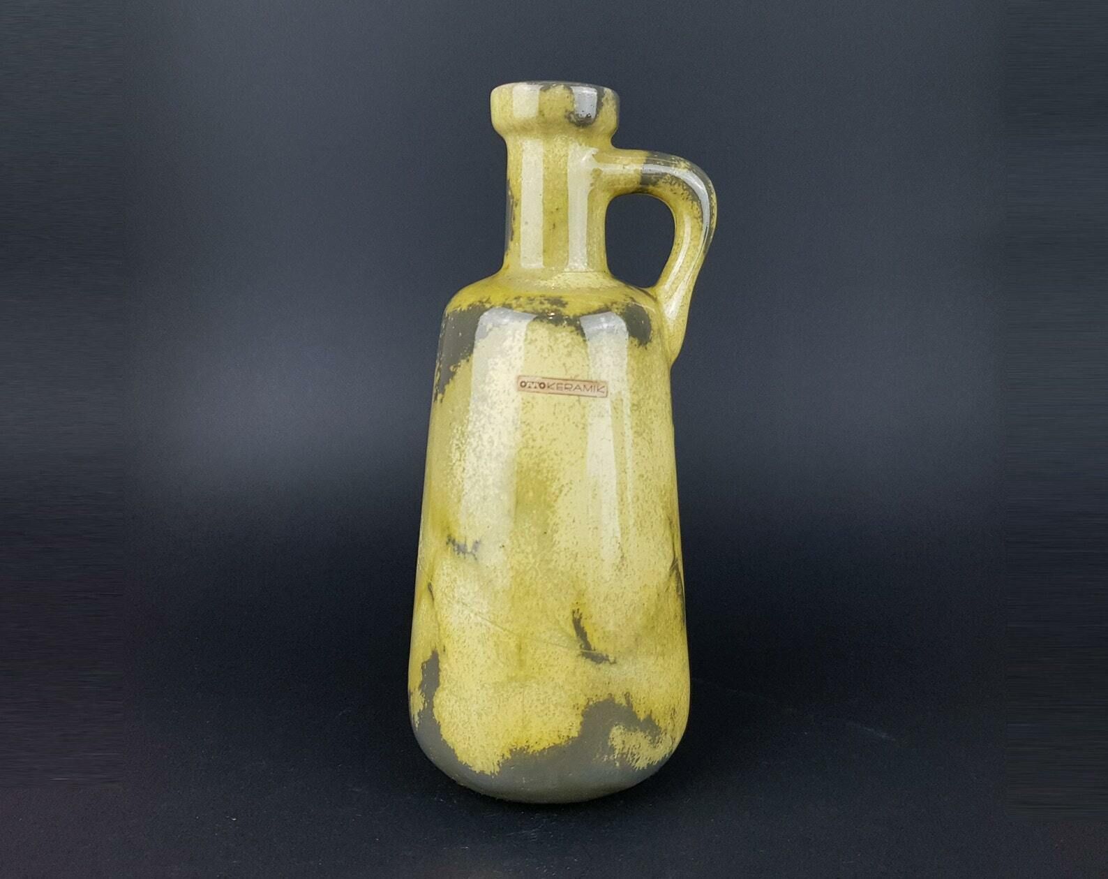 Vintage Otto Keramik Yellow And Gray Vase West German Pottery 1970s