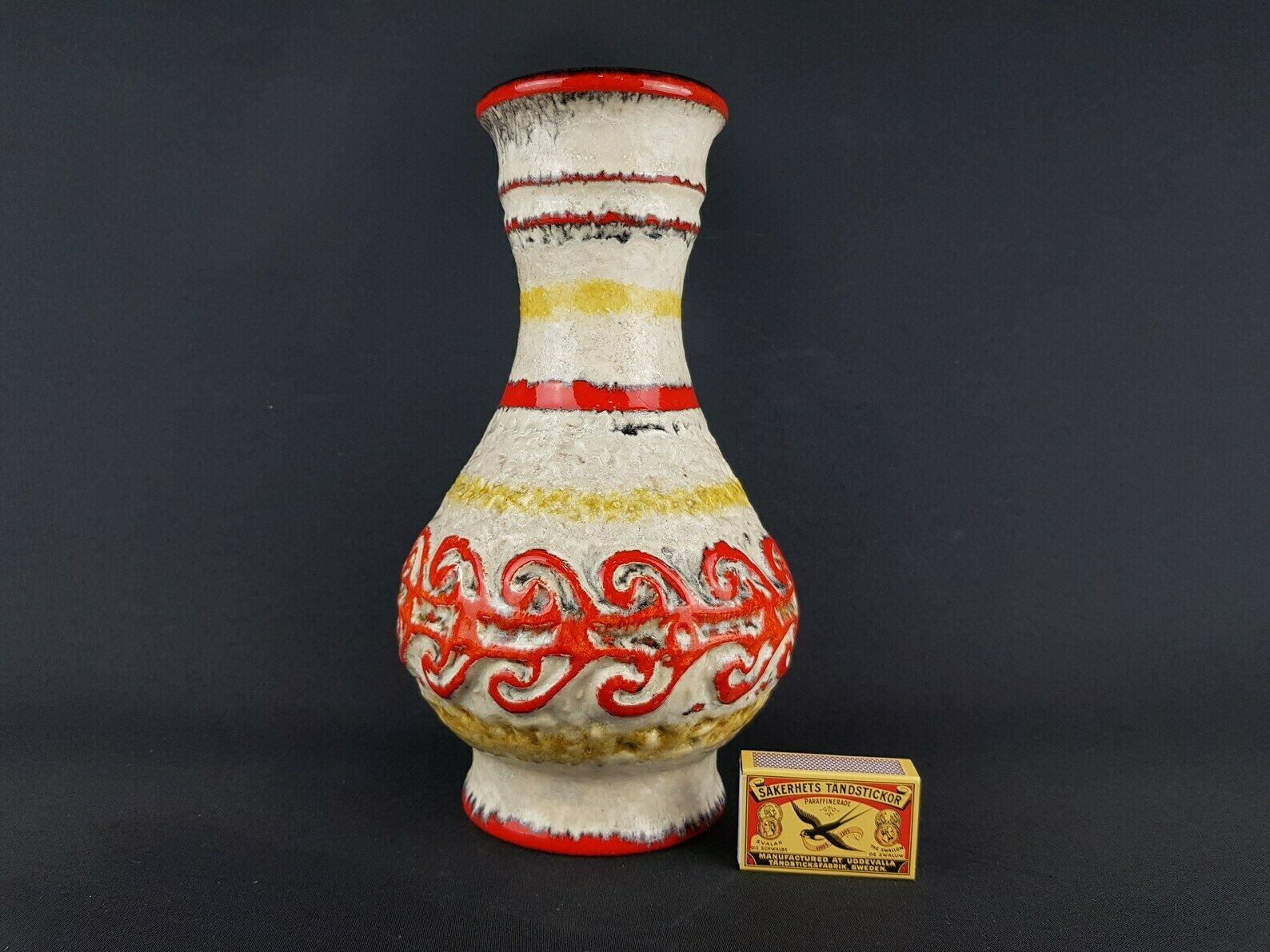 Vintage Ubelacker (ü Keramik) Fat Lava Red Yellow And Beige Vase 1382 27 West German Pottery 1960s 1970s photo furniture