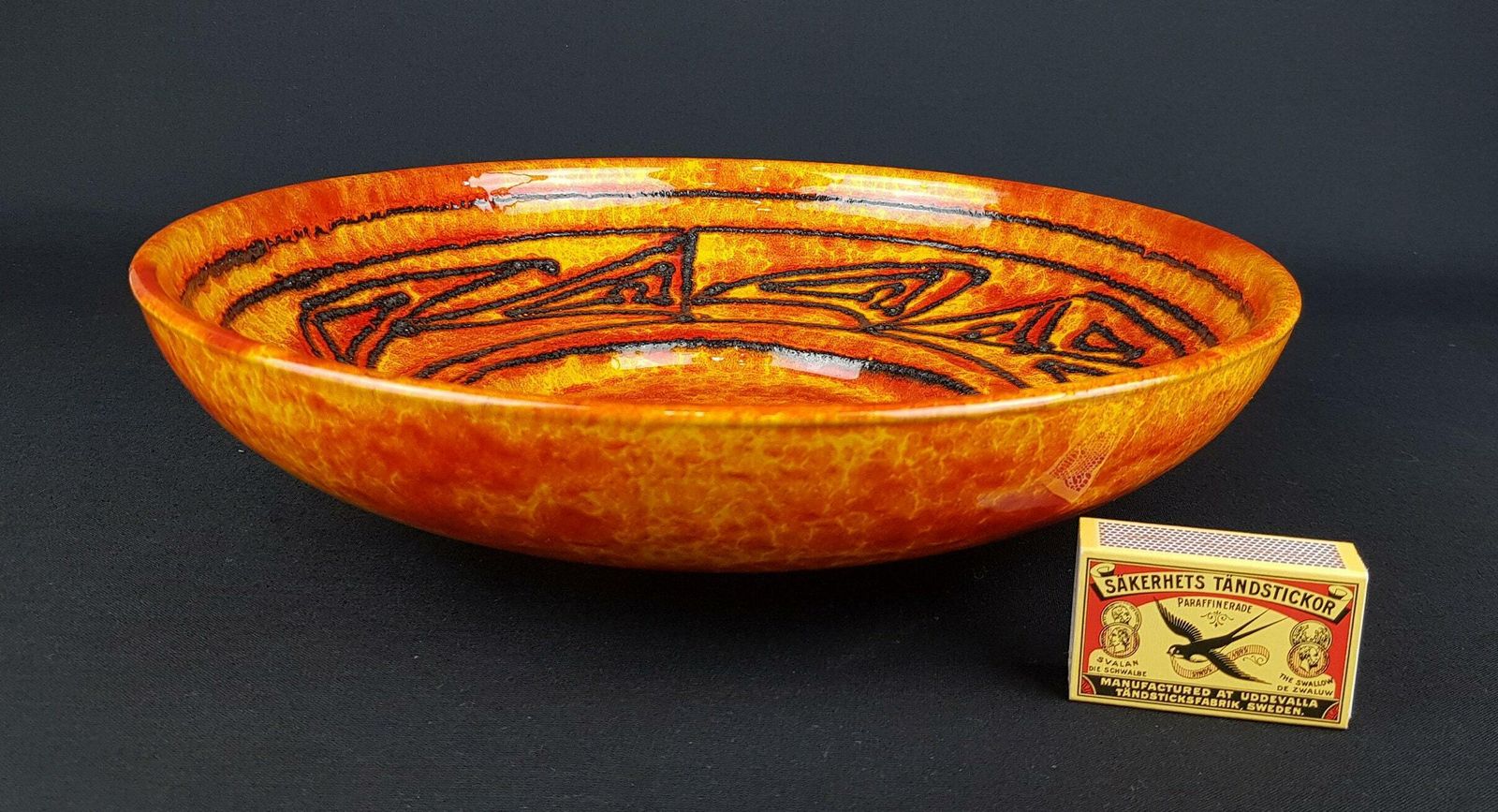 Vintage Orange And Black Walter Gerhards Keramik Fat Lava Bowl 713/31 West German Pottery 1960s photo furniture