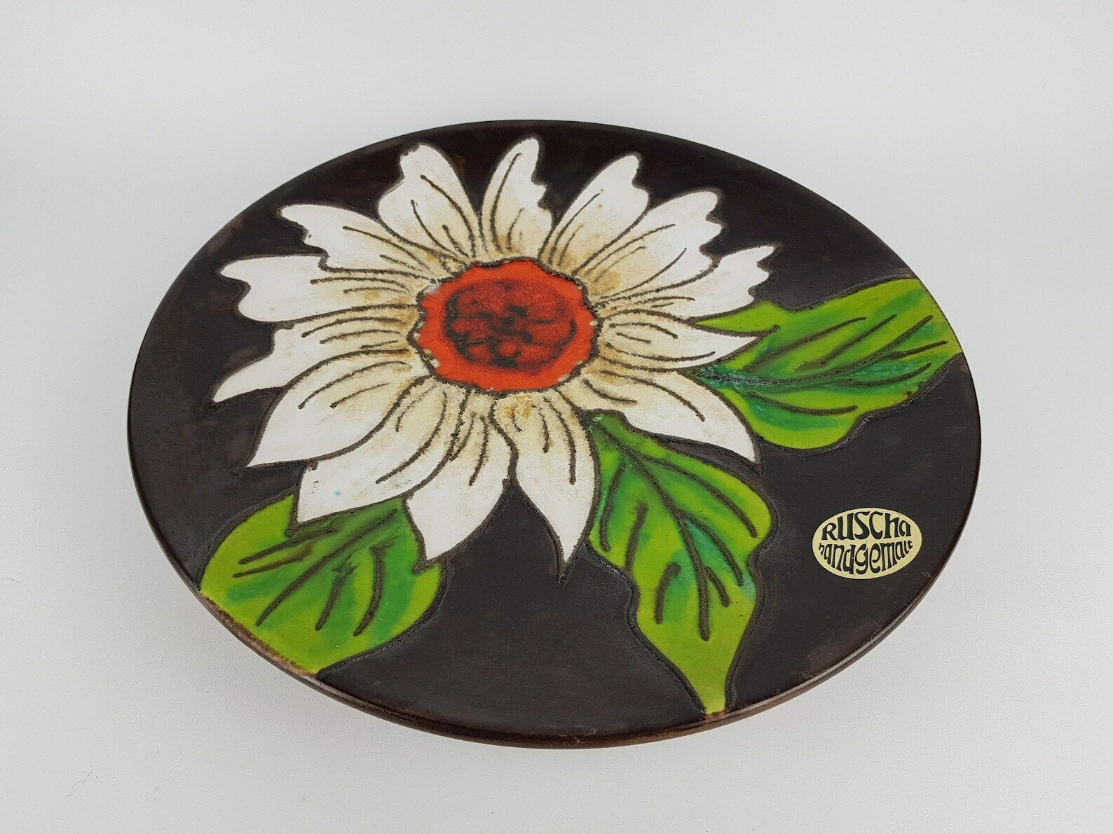 Xl Ruscha Keramik Wall Plaque With Flower Decor, West German Pottery