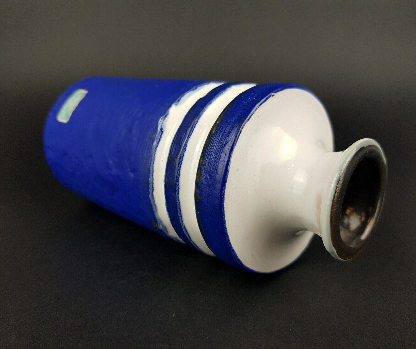 Vintage Veb Haldensleben Blue And White Vase 3087 East German Pottery 1970s photo for sale