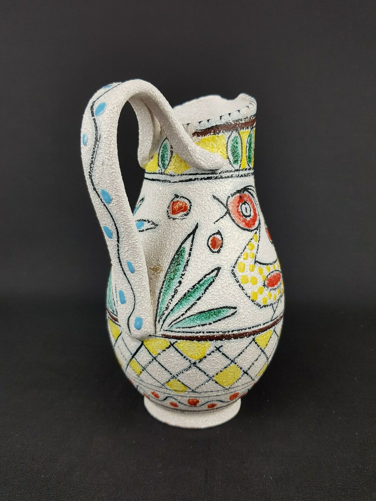 Vintage Handled Jug Vase From Fratelli Fanciullacci With Birds Decor From Italy 7435   1960s photo for sale