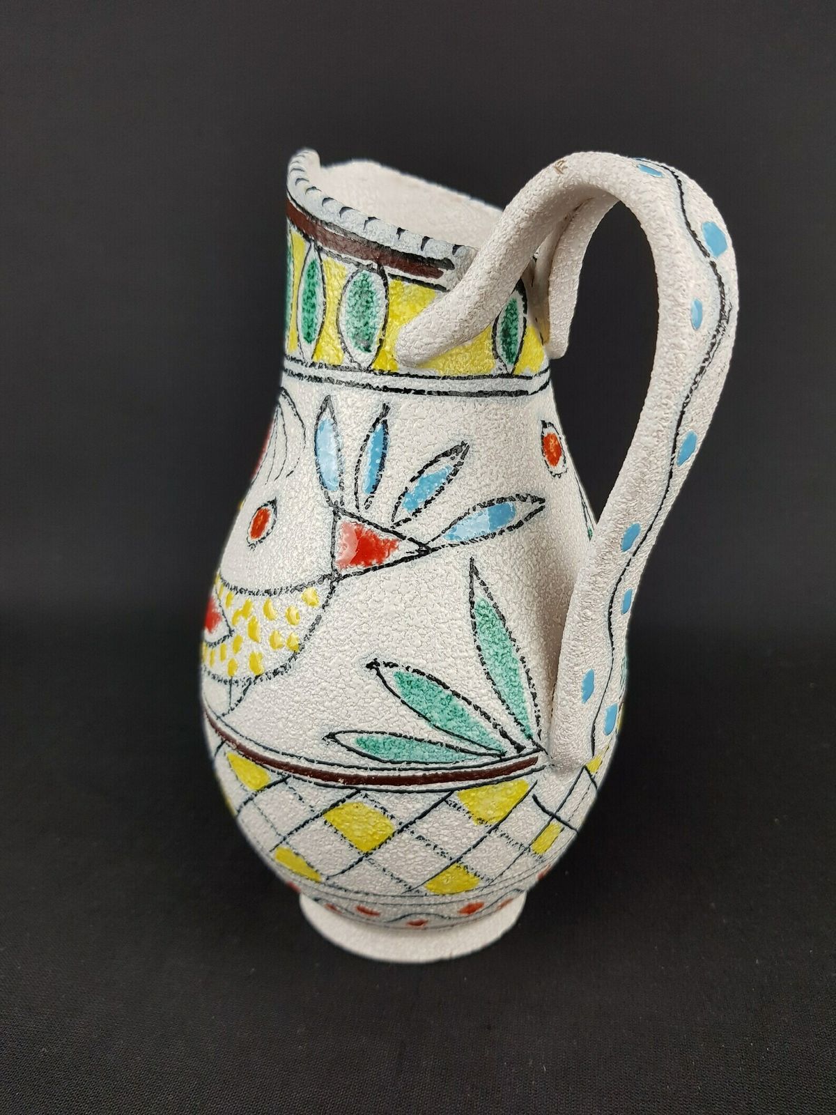 Vintage Handled Jug Vase From Fratelli Fanciullacci With Birds Decor From Italy 7435   1960s photo Home Decor