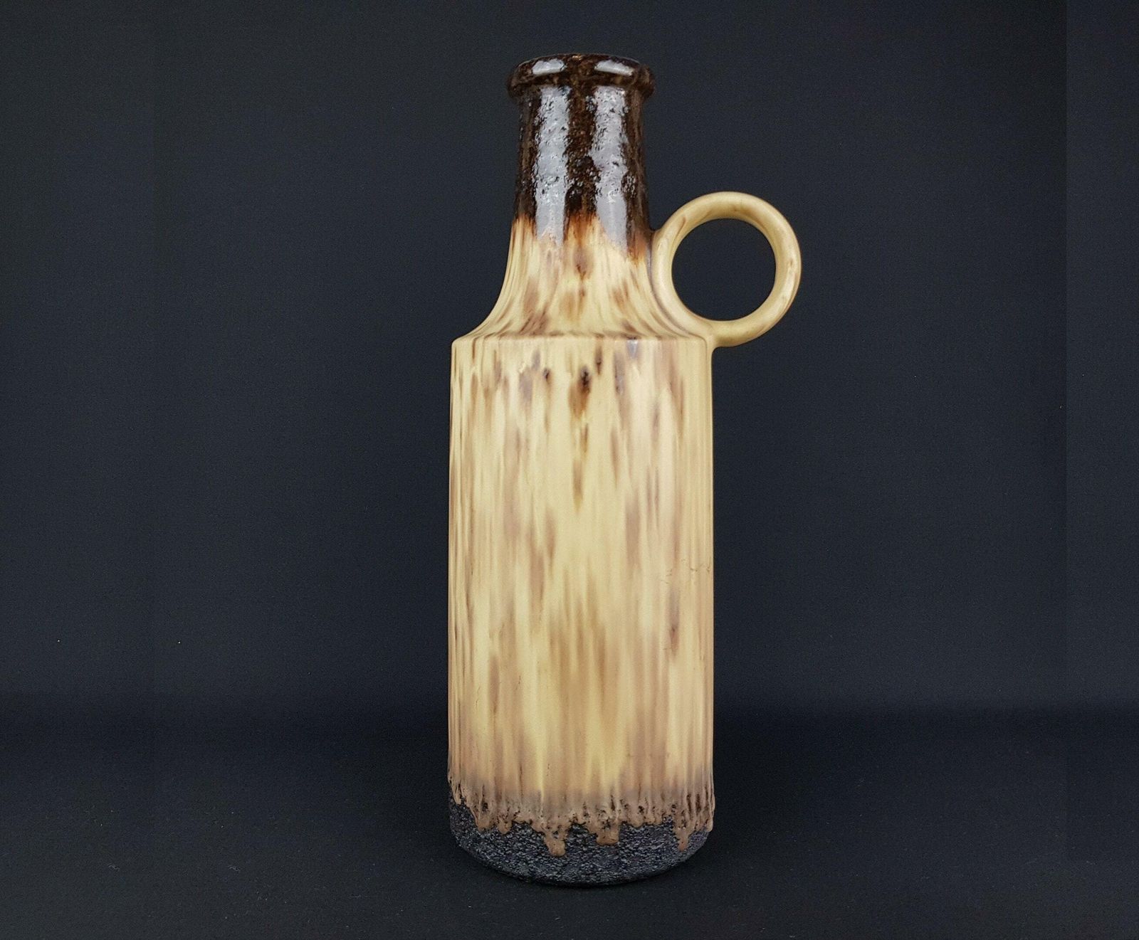 Xl Vintage Scheurich Keramik Brown And Beige Fat Lava Handled Vase 412/40 West German Pottery 1970s