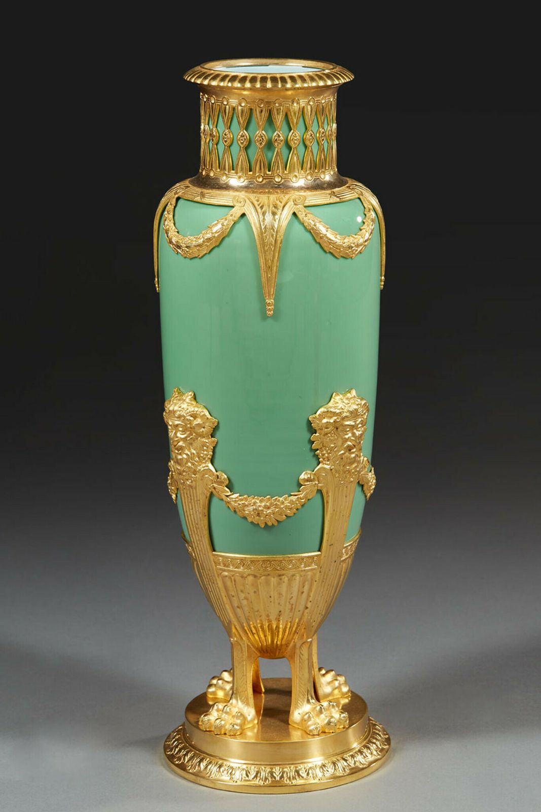 Pair Of Late 19th Century Jade Green Opaline And Gilded Brass Vases photo vinterior